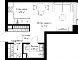 1-комнатная квартира, 28.95 м2 , 4 этаж, ул. Верейская, 29/42 - фото 1