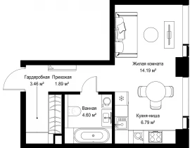 1-комнатная квартира, 30.93 м2 , 6 этаж, ул. Верейская, 29/42 - фото 1