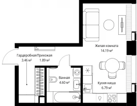 1-комнатная квартира, 30.93 м2 , 6 этаж, ул. Верейская, 29/42 - фото 1