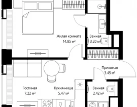 1-комнатная квартира, 36.61 м2 , 6 этаж, ул. Верейская, 29/42 - фото 1