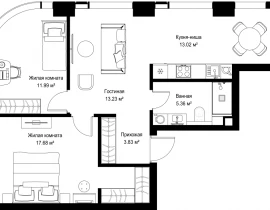 2-комнатная квартира, 65.11 м2 , 9 этаж, ул. Верейская, 29/42 - фото 1