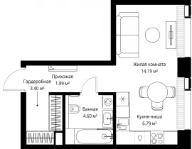 1-комнатная квартира, 30.87 м2 , 9 этаж, ул. Верейская, 29/42 - фото 1