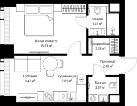1-комнатная квартира, 40.16 м2 , 12 этаж, ул. Верейская, 29/42 - фото 1