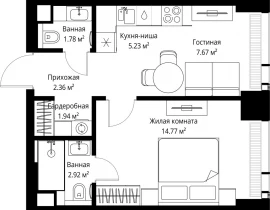 1-комнатная квартира, 36.67 м2 , 12 этаж, ул. Верейская, 29/42 - фото 1