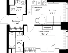 1-комнатная квартира, 37.58 м2 , 15 этаж, ул. Верейская, 29/42 - фото 1
