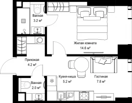 1-комнатная квартира, 36.78 м2 , 15 этаж, ул. Верейская, 29/42 - фото 1
