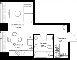 1-комнатная квартира, 32.02 м2 , 18 этаж, ул. Верейская, 29/42 - фото 1