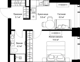 1-комнатная квартира, 36.29 м2 , 21 этаж, ул. Верейская, 29/42 - фото 1