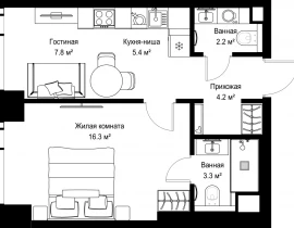1-комнатная квартира, 39.18 м2 , 24 этаж, ул. Верейская, 29/42 - фото 1