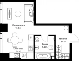 1-комнатная квартира, 32.6 м2 , 24 этаж, ул. Верейская, 29/42 - фото 1