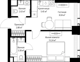 1-комнатная квартира, 37.62 м2 , 24 этаж, ул. Верейская, 29/42 - фото 1