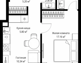 1-комнатная квартира, 45.03 м2 , 24 этаж, ул. Верейская, 29/42 - фото 1