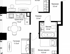 2-комнатная квартира, 60.33 м2 , 24 этаж, ул. Верейская, 29/42 - фото 1