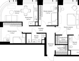 3-комнатная квартира, 85.35 м2 , 26 этаж, ул. Верейская, 29/42 - фото 1