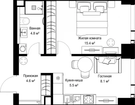 1-комнатная квартира, 38.22 м2 , 26 этаж, ул. Верейская, 29/42 - фото 1
