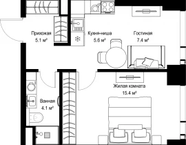 1-комнатная квартира, 37.56 м2 , 26 этаж, ул. Верейская, 29/42 - фото 1