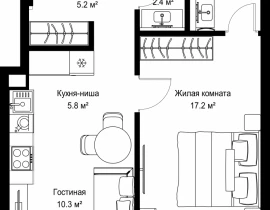 1-комнатная квартира, 45.03 м2 , 26 этаж, ул. Верейская, 29/42 - фото 1