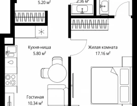 1-комнатная квартира, 45.03 м2 , 26 этаж, ул. Верейская, 29/42 - фото 1