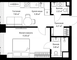 1-комнатная квартира, 38.96 м2 , 27 этаж, ул. Верейская, 29/42 - фото 1