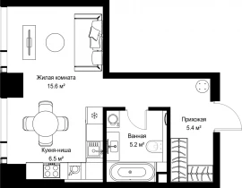 1-комнатная квартира, 32.65 м2 , 27 этаж, ул. Верейская, 29/42 - фото 1