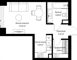 1-комнатная квартира, 30.72 м2 , 27 этаж, ул. Верейская, 29/42 - фото 1