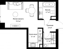 1-комнатная квартира, 30.72 м2 , 29 этаж, ул. Верейская, 29/42 - фото 1