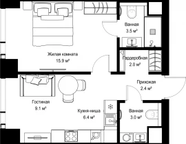 1-комнатная квартира, 42.32 м2 , 31 этаж, ул. Верейская, 29/42 - фото 1