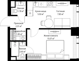 1-комнатная квартира, 37.01 м2 , 31 этаж, ул. Верейская, 29/42 - фото 1