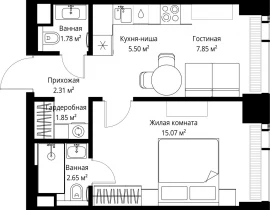 1-комнатная квартира, 37.01 м2 , 33 этаж, ул. Верейская, 29/42 - фото 1