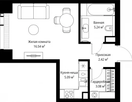 1-комнатная квартира, 32.37 м2 , 36 этаж, ул. Верейская, 29/42 - фото 1