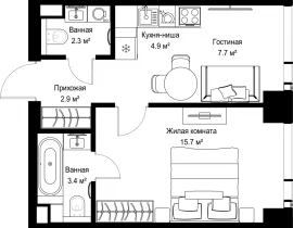 1-комнатная квартира, 36.8 м2 , 36 этаж, ул. Верейская, 29/42 - фото 1
