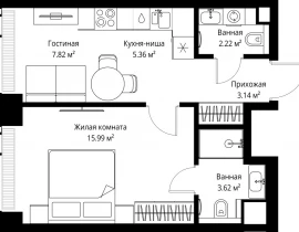 1-комнатная квартира, 38.15 м2 , 38 этаж, ул. Верейская, 29/42 - фото 1