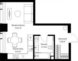 1-комнатная квартира, 32.85 м2 , 38 этаж, ул. Верейская, 29/42 - фото 1