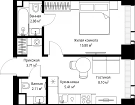 1-комнатная квартира, 38.01 м2 , 38 этаж, ул. Верейская, 29/42 - фото 1