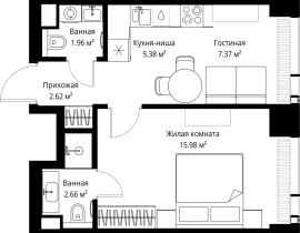 1-комнатная квартира, 35.97 м2 , 38 этаж, ул. Верейская, 29/42 - фото 1