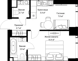 1-комнатная квартира, 36.97 м2 , 3 этаж, ул. Верейская, 29/42 - фото 1