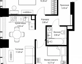 2-комнатная квартира, 59.85 м2 , 3 этаж, ул. Верейская, 29/42 - фото 1