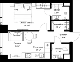 1-комнатная квартира, 39.47 м2 , 41 этаж, ул. Верейская, 29/42 - фото 1