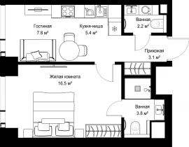 1-комнатная квартира, 38.83 м2 , 41 этаж, ул. Верейская, 29/42 - фото 1