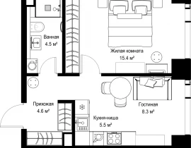 1-комнатная квартира, 38.36 м2 , 41 этаж, ул. Верейская, 29/42 - фото 1