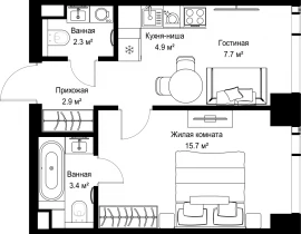 1-комнатная квартира, 36.8 м2 , 41 этаж, ул. Верейская, 29/42 - фото 1