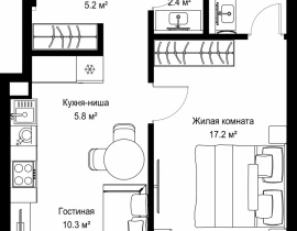 1-комнатная квартира, 45.03 м2 , 41 этаж, ул. Верейская, 29/42 - фото 1