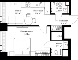 1-комнатная квартира, 38.83 м2 , 43 этаж, ул. Верейская, 29/42 - фото 1