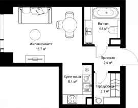 1-комнатная квартира, 31.07 м2 , 43 этаж, ул. Верейская, 29/42 - фото 1