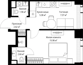 1-комнатная квартира, 35.97 м2 , 43 этаж, ул. Верейская, 29/42 - фото 1
