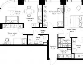 3-комнатная квартира, 84.24 м2 , 45 этаж, ул. Верейская, 29/42 - фото 1