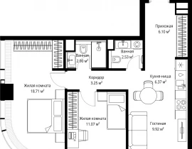 2-комнатная квартира, 60.85 м2 , 45 этаж, ул. Верейская, 29/42 - фото 1