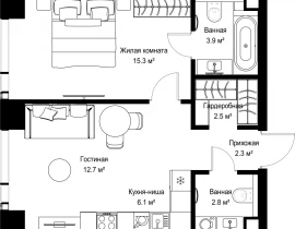 1-комнатная квартира, 45.66 м2 , 49 этаж, ул. Верейская, 29/42 - фото 1