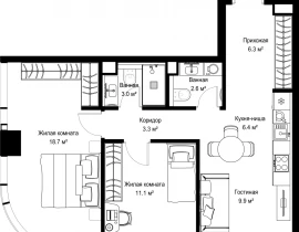 2-комнатная квартира, 61.18 м2 , 49 этаж, ул. Верейская, 29/42 - фото 1