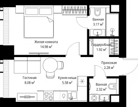 1-комнатная квартира, 38.33 м2 , 4 этаж, ул. Верейская, 29/42 - фото 1